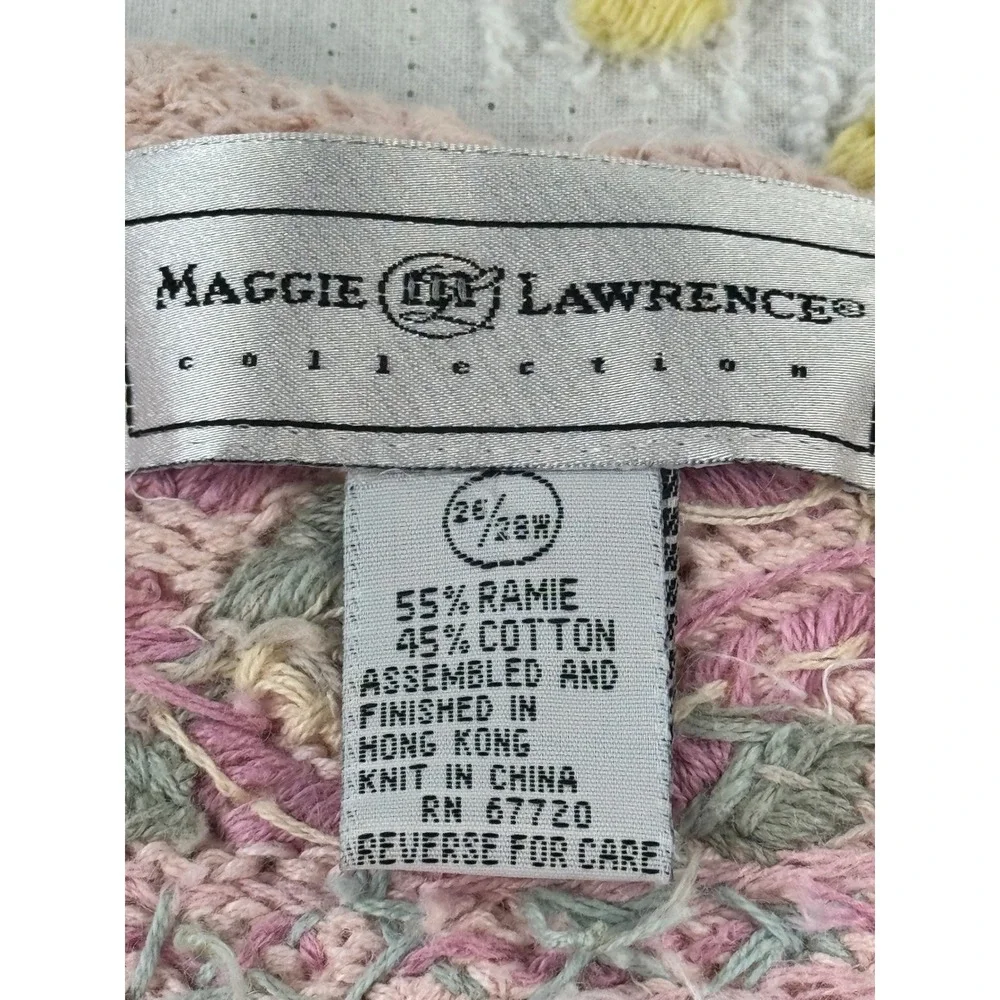 Maggie Lawrence Vintage Pink Floral Embroidered Pearl Button Sweater 26W